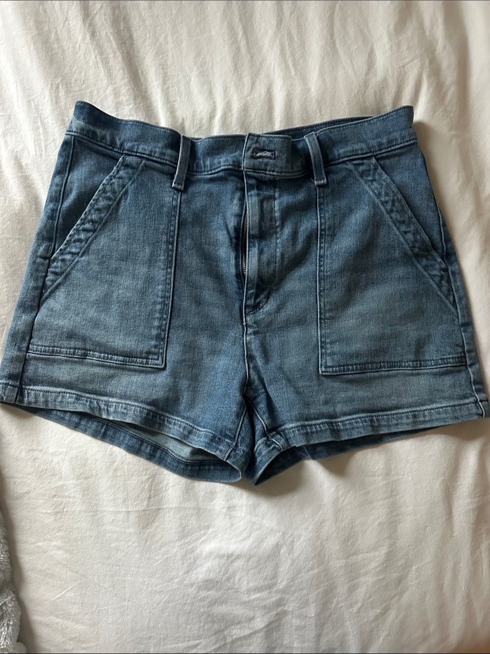 J. Crew Factory Faded Blue Denim Patch-Pocket Shorts